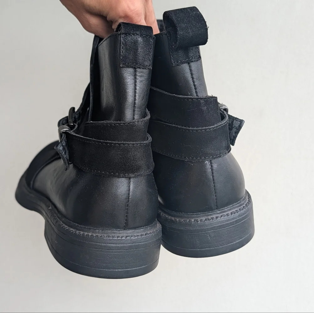 Karl Lagerfeld Paris Black suede and leather Harness with Buckle ankle Boots 9